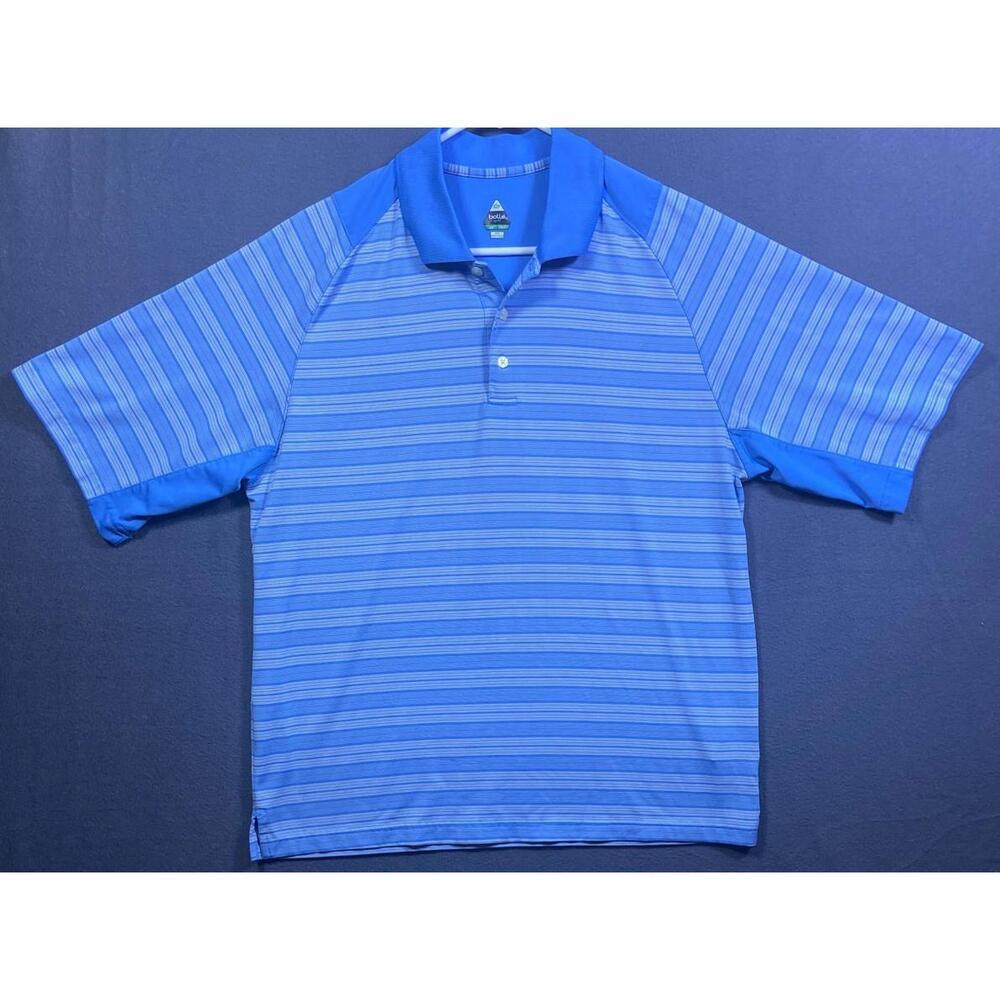 Bolle Golf Performance Tech Polo Shirt Men's Medium Short Sleeve Blue Striped